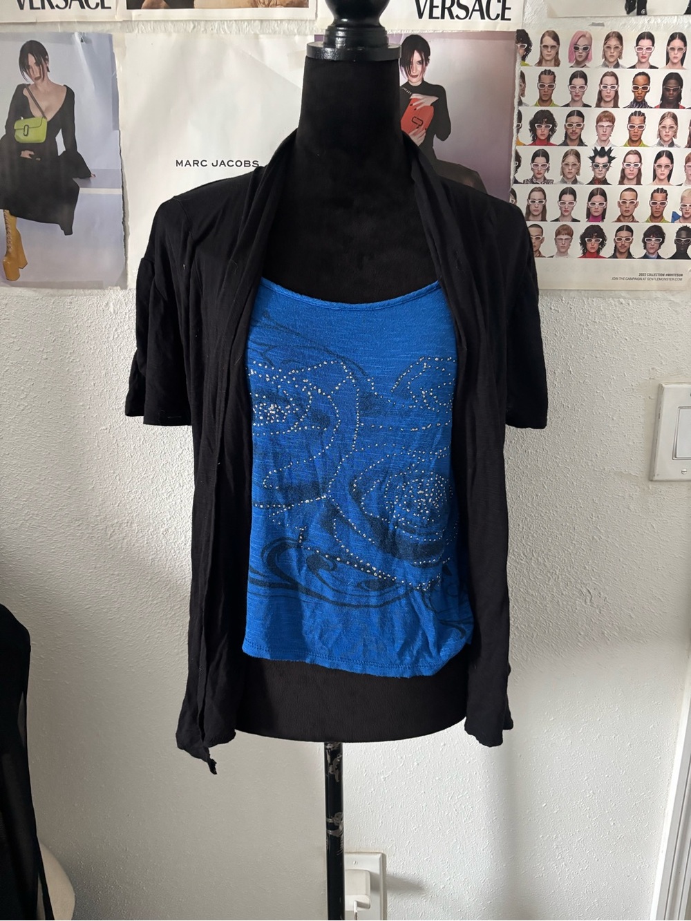 Tiffany & Grey Open-Front Cardigan with Blue attached Tank - Women's Layered Top